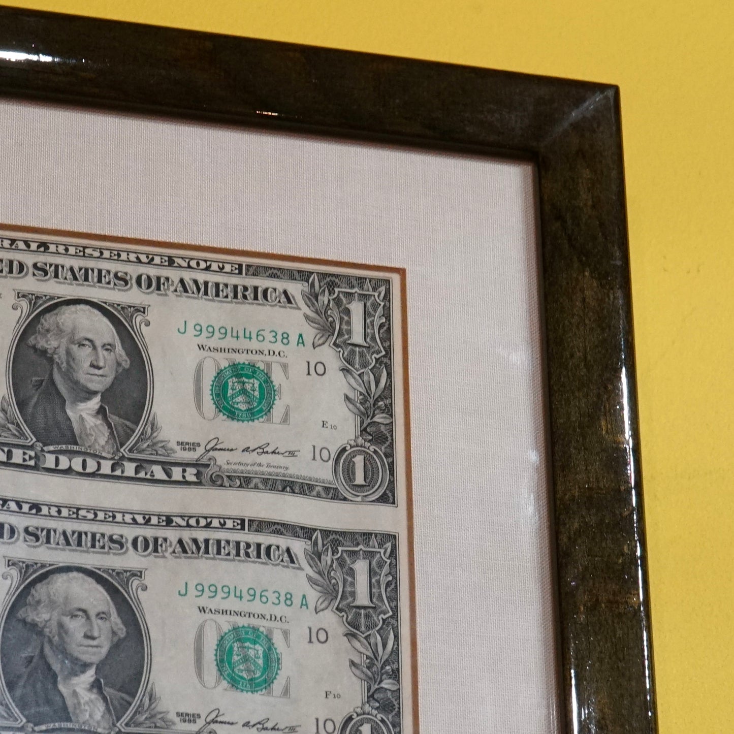 Rare Uncut Sheet Dollar Bills, Framed