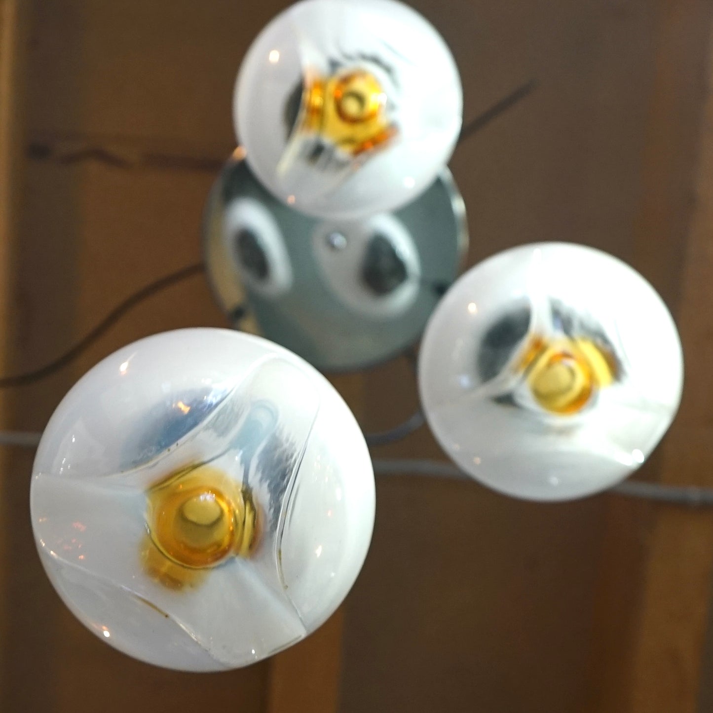 Rare Mazzega Murano Triple pendant light fitting