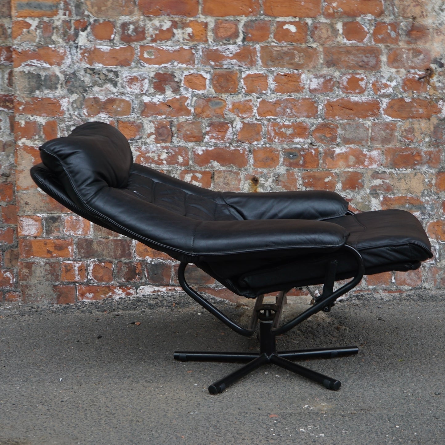 Midcentury Skoghaug Industries leather recliner and footstool