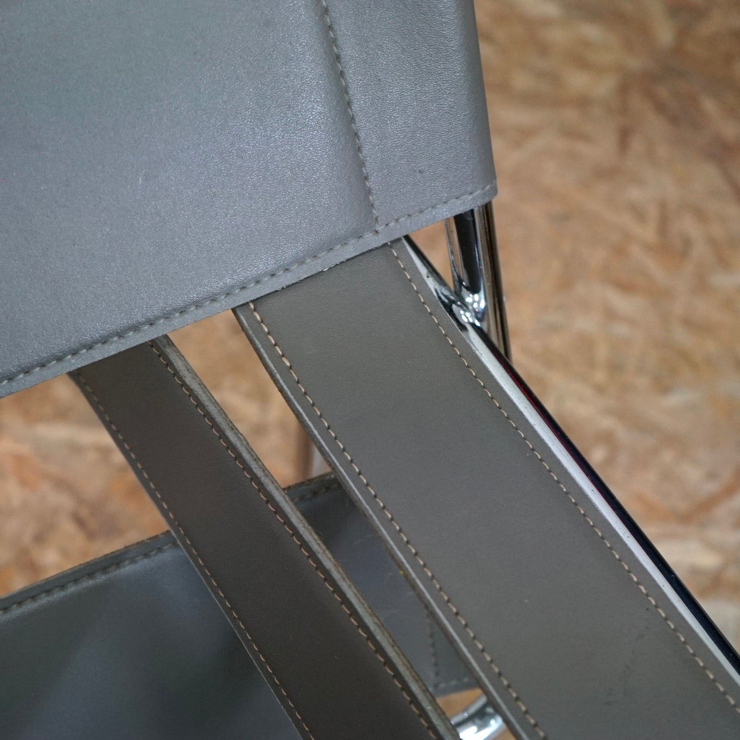 1980 Wassily B3 Grey Leather and Chrome Chair designed by Marcel Breuer
