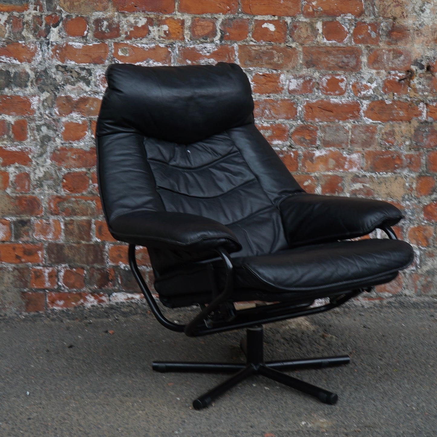 Midcentury Skoghaug Industries leather recliner and footstool