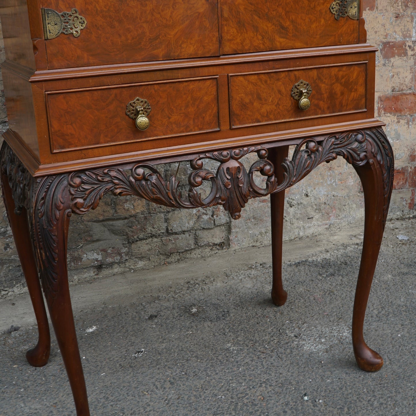 Antique Gold Feather Products Burr Cocktail Cabinet