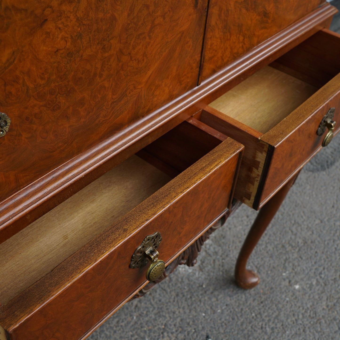 Antique Gold Feather Products Burr Cocktail Cabinet
