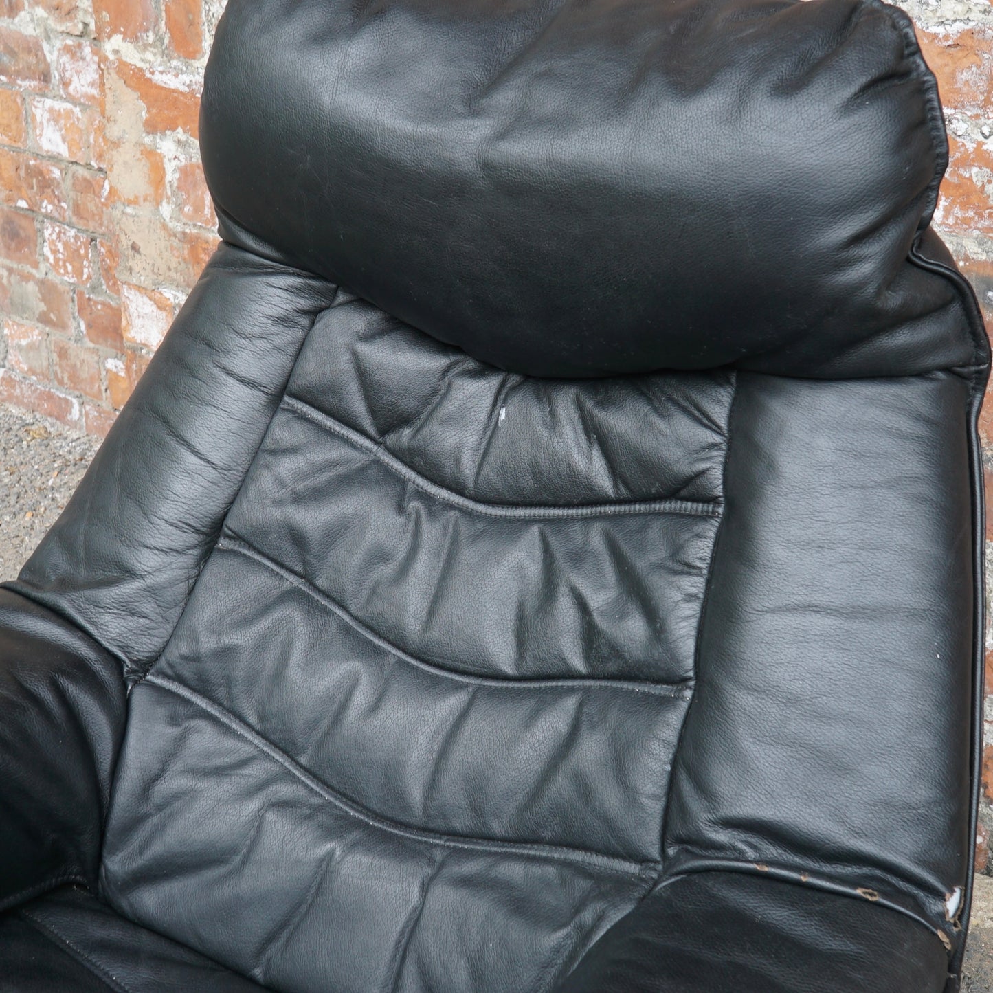 Midcentury Skoghaug Industries leather recliner and footstool
