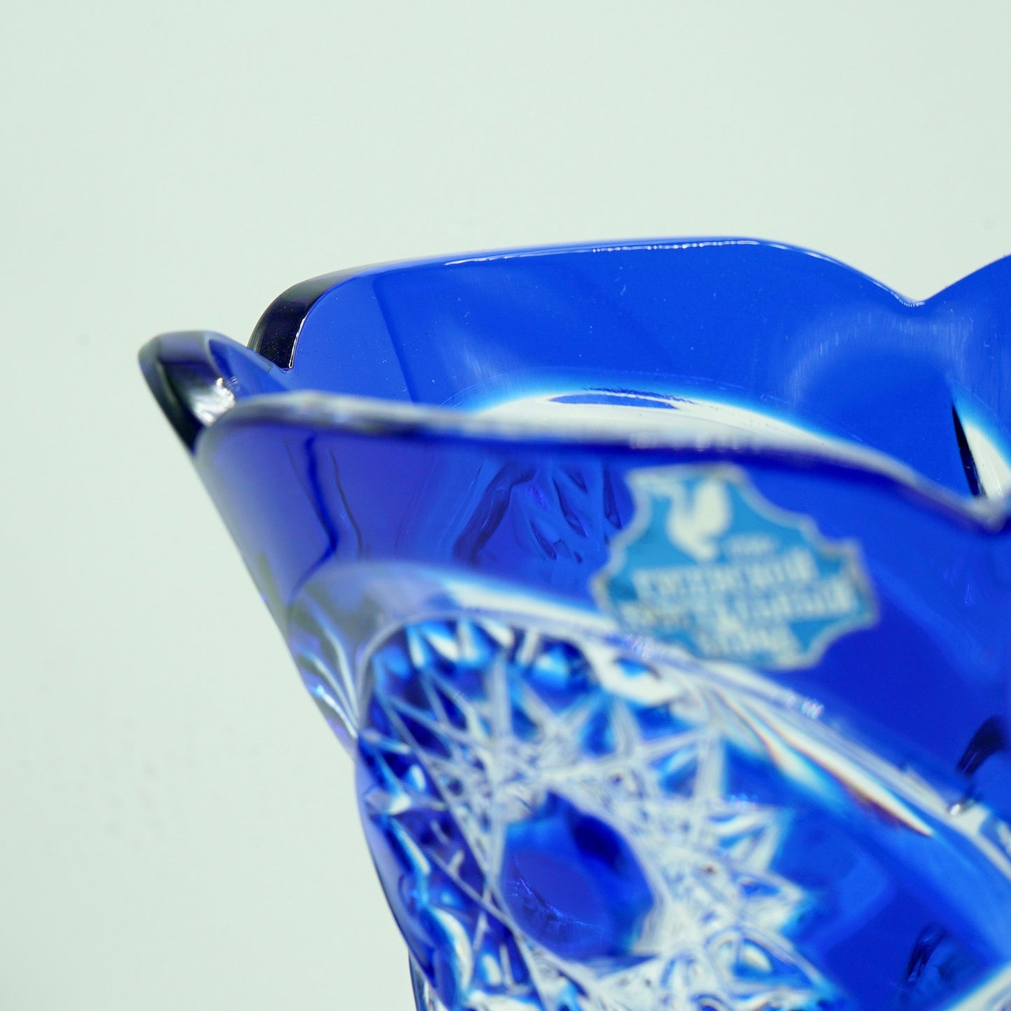 Vintage Bohemian Cobalt Blue Lead Cut Crystal Vase
