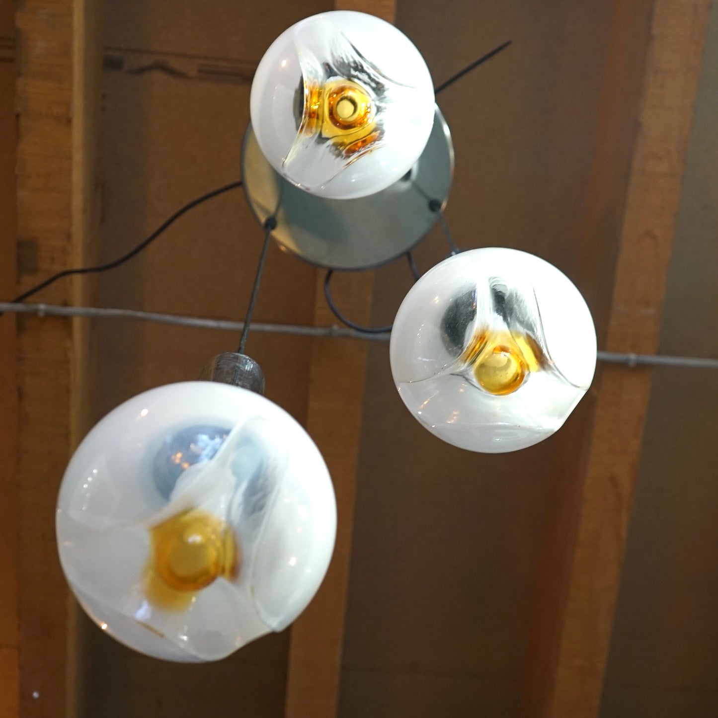 Rare Mazzega Murano Triple pendant light fitting