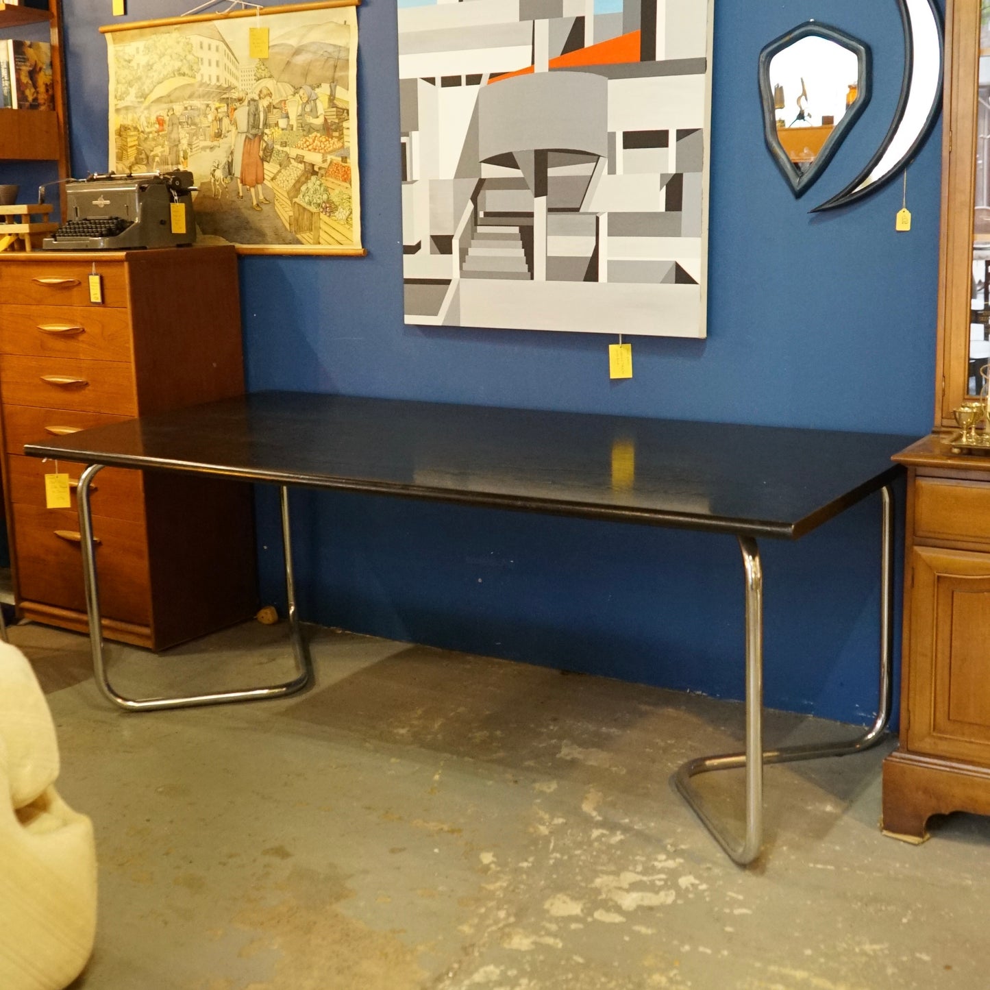 Rare Vintage 1980s Black and Chrome Dining Table by Conrad