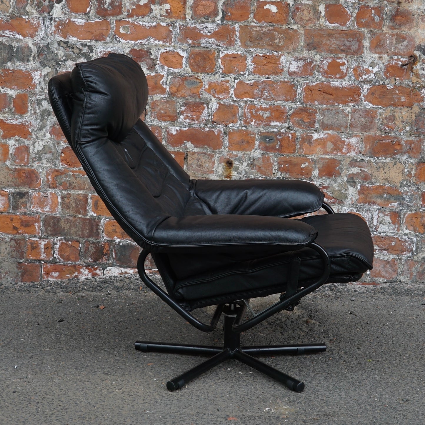 Midcentury Skoghaug Industries leather recliner and footstool