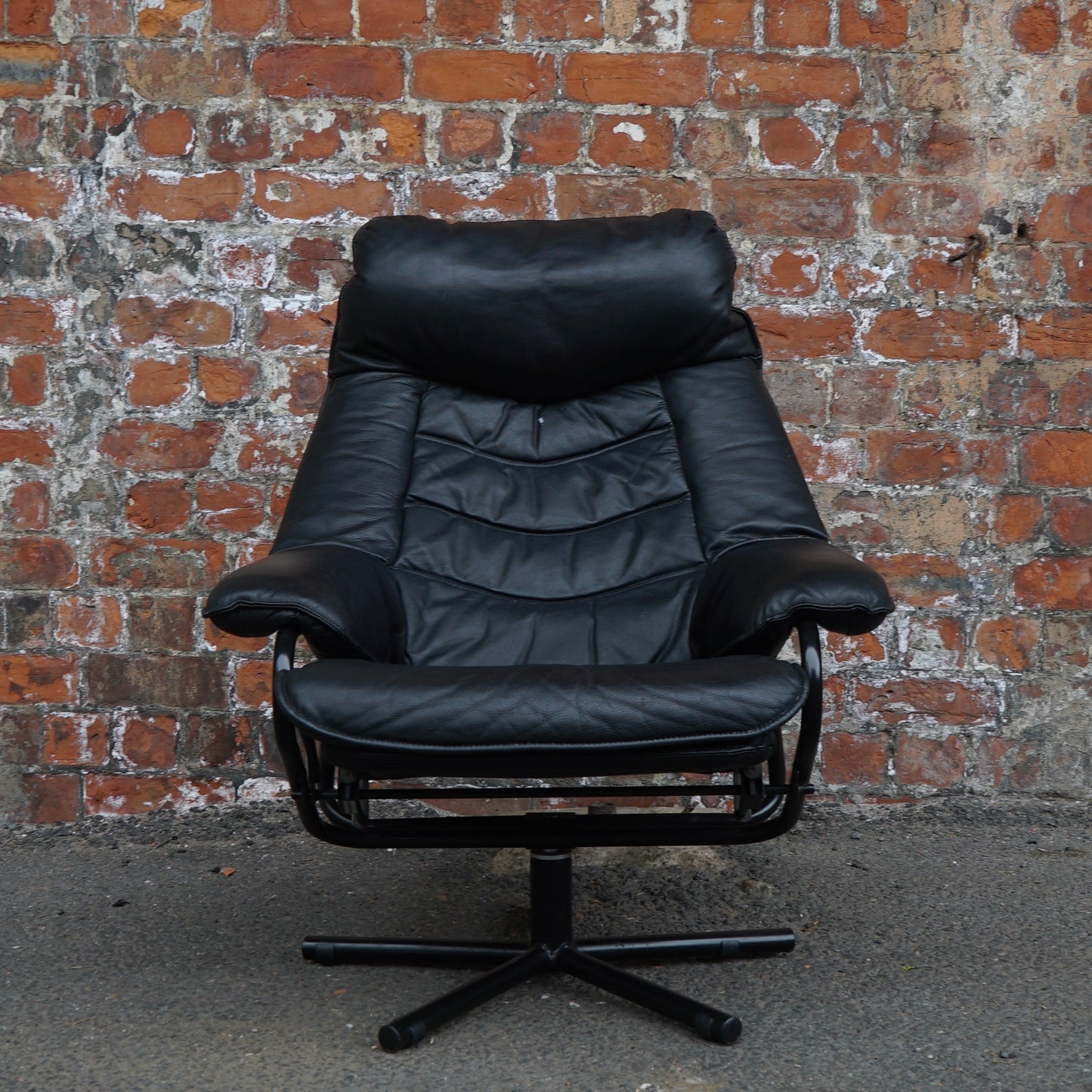 Midcentury Skoghaug Industries leather recliner and footstool