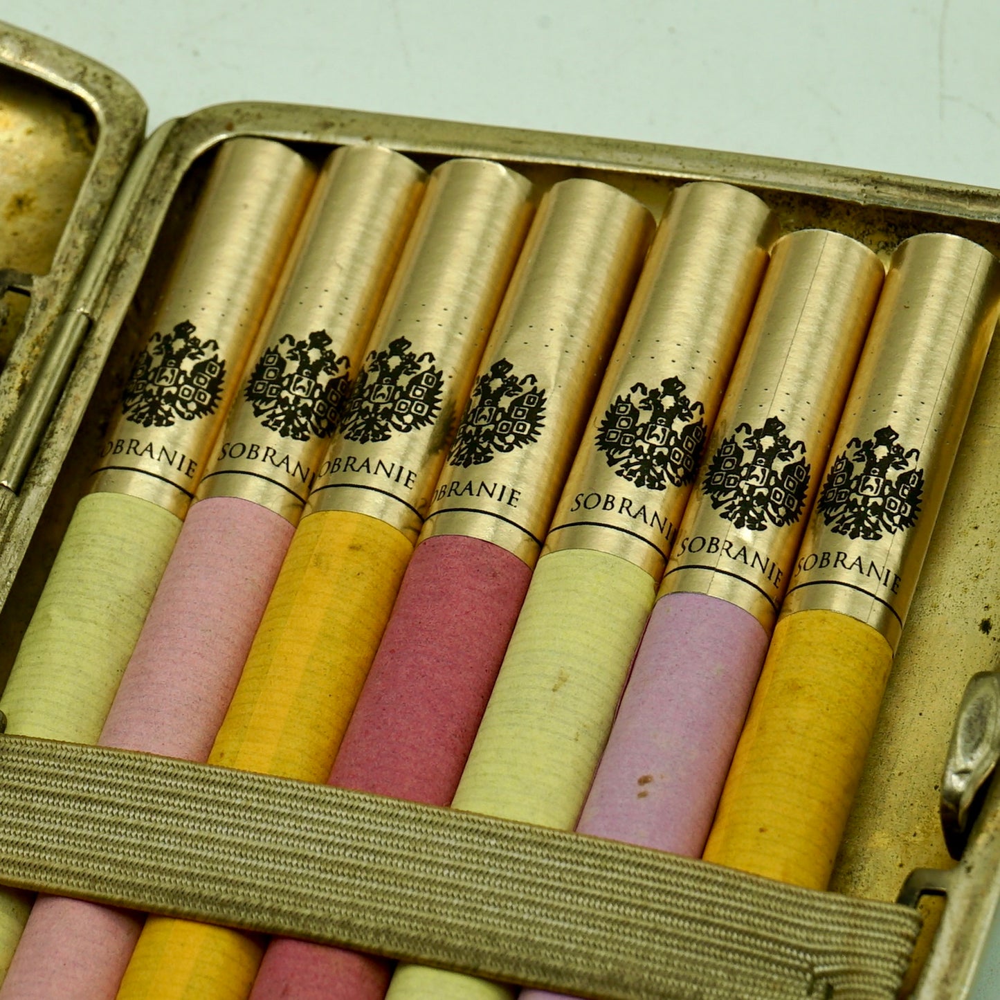 Vintage Cigarette Case with Sobranie Cigarettes and Cafe Royal Matches