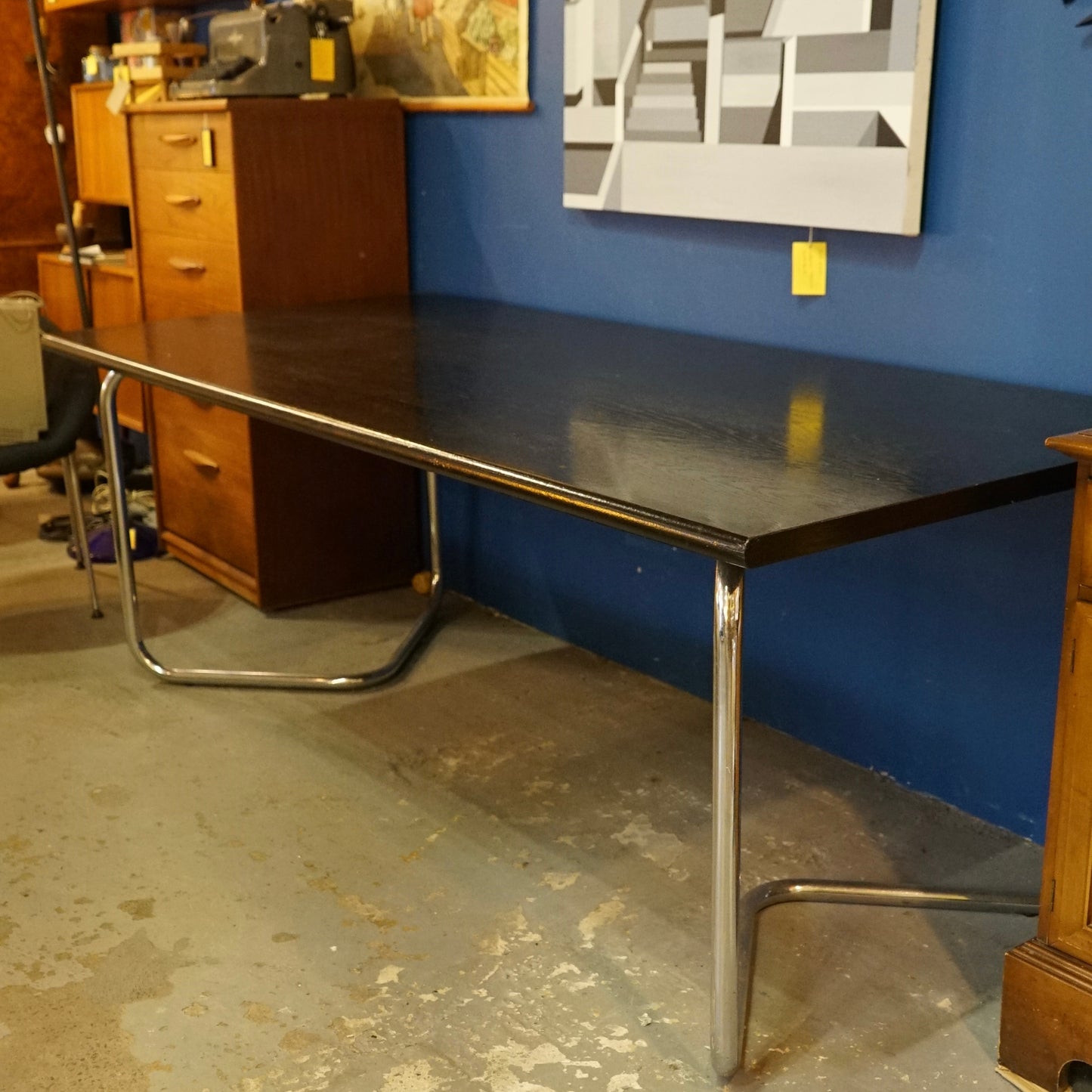Rare Vintage 1980s Black and Chrome Dining Table by Conrad