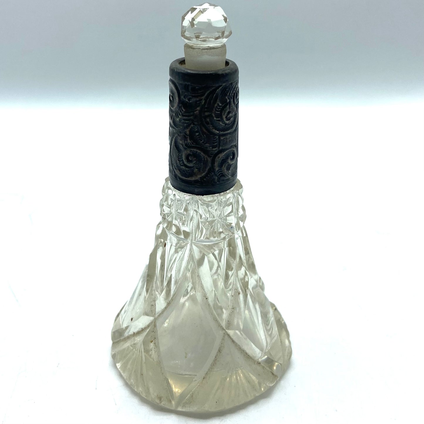 Antique scent Bottle with Sterling Silver collar