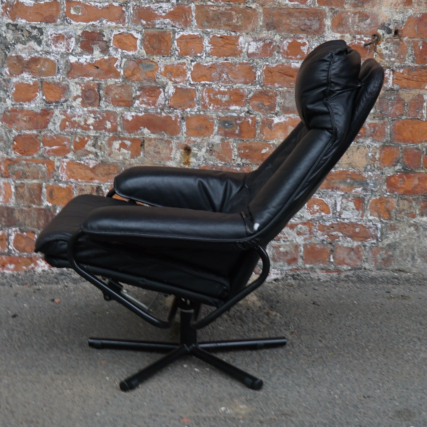 Midcentury Skoghaug Industries leather recliner and footstool