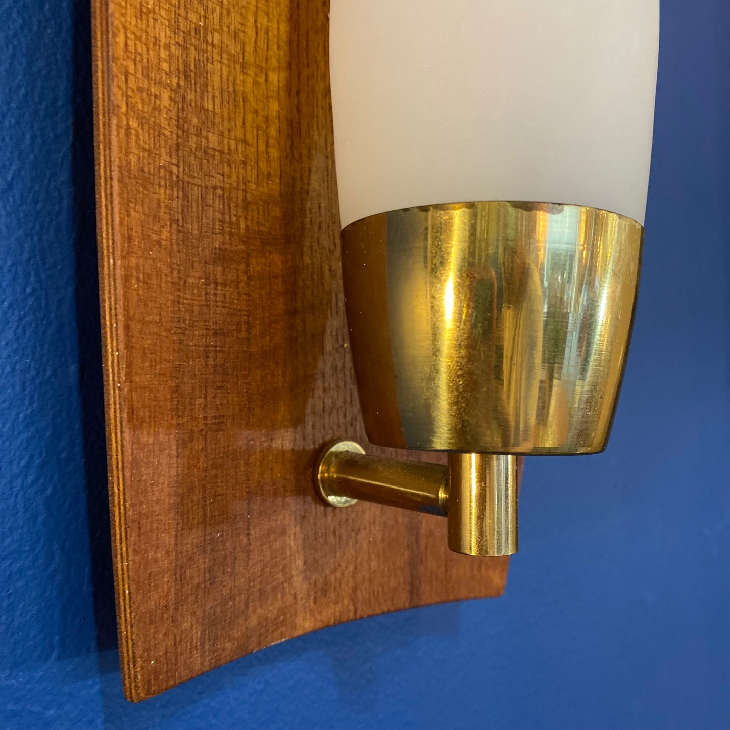 1960s Opaline and Teak Scandinavian Design Wall Light