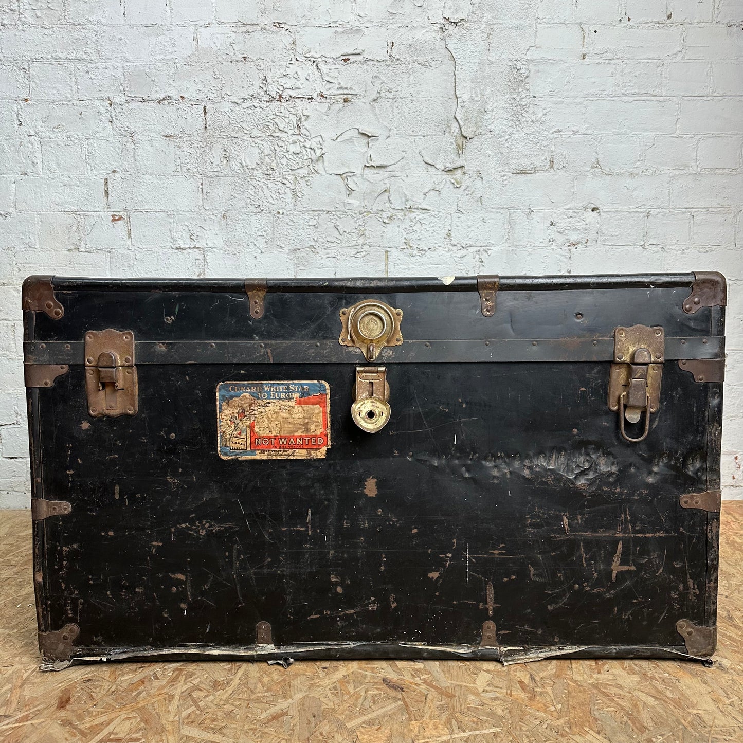 Vintage Early 1900s Trunk with 1948 Cunard White Star Shipping Stickers