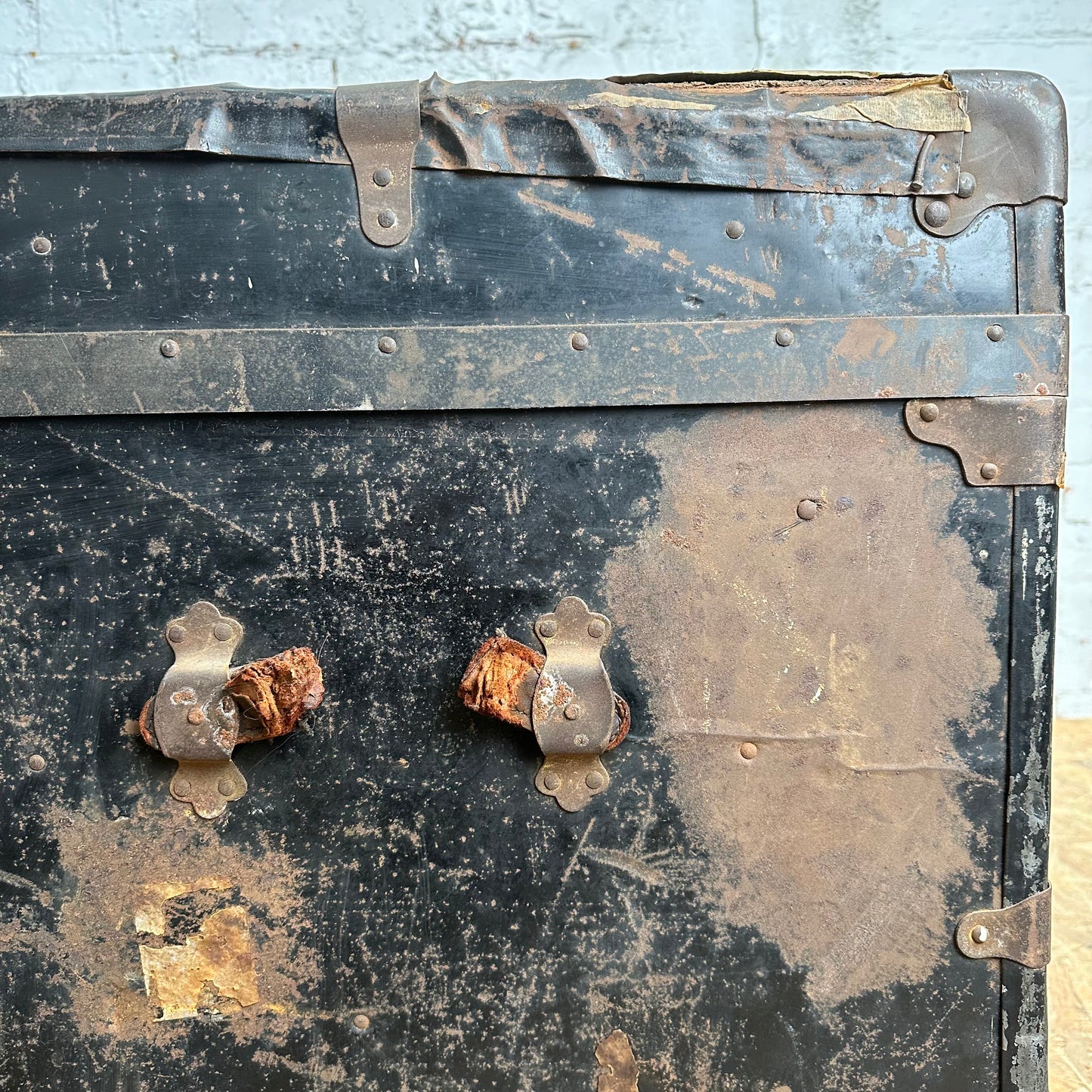 Vintage Early 1900s Trunk with 1948 Cunard White Star Shipping Stickers