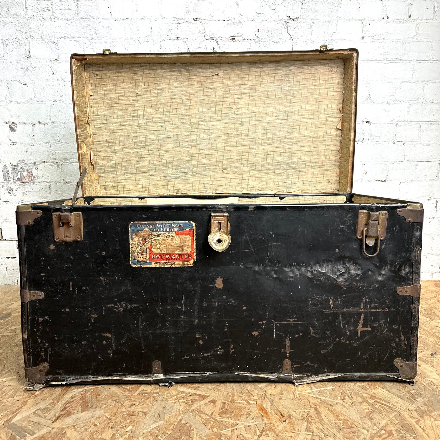 Vintage Early 1900s Trunk with 1948 Cunard White Star Shipping Stickers