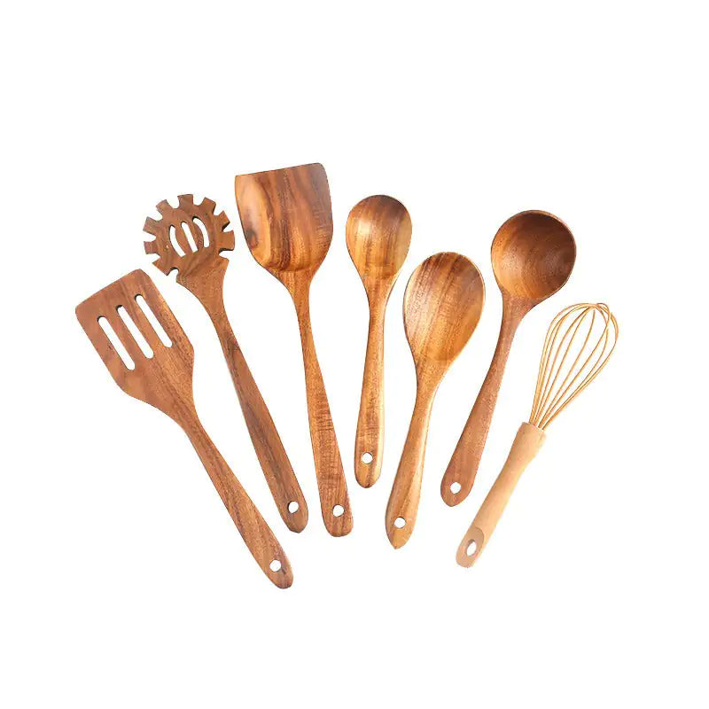 7-Piece Teak Midcentury Style Kitchen Utensil Set