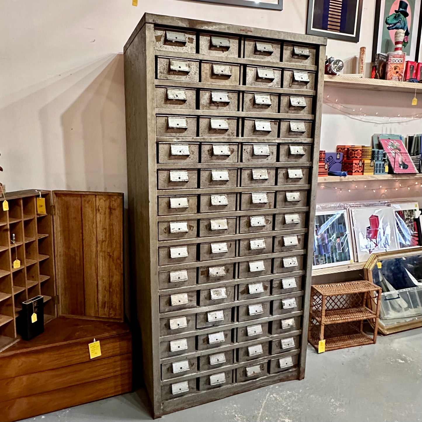 Rare 60 Drawer Storage Unit Early 1900s ‘CWS’ Industrial Cabinet