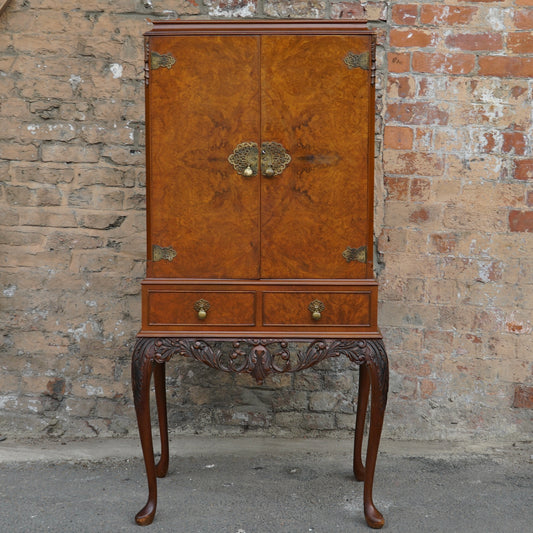 Antique Gold Feather Products Burr Cocktail Cabinet