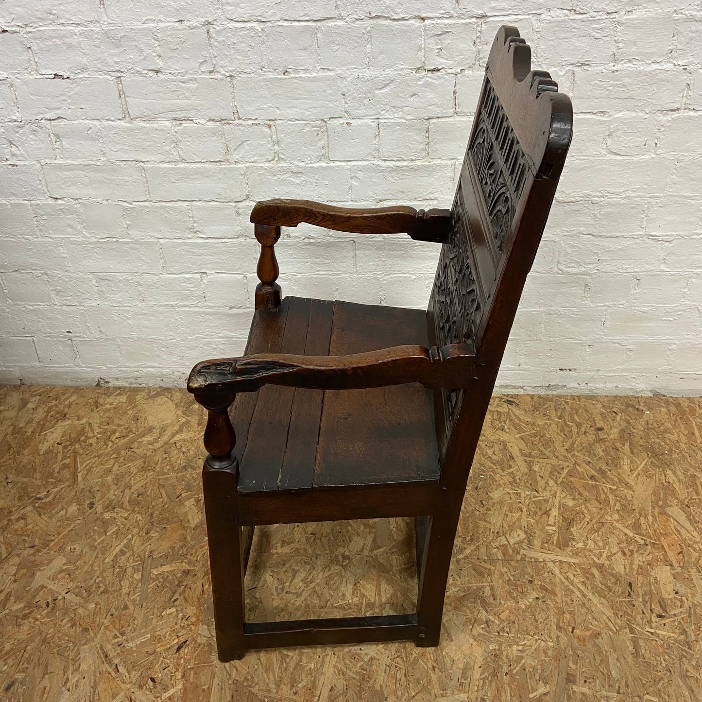 1640 Charles I, 17th Century Solid Oak Arm Chair