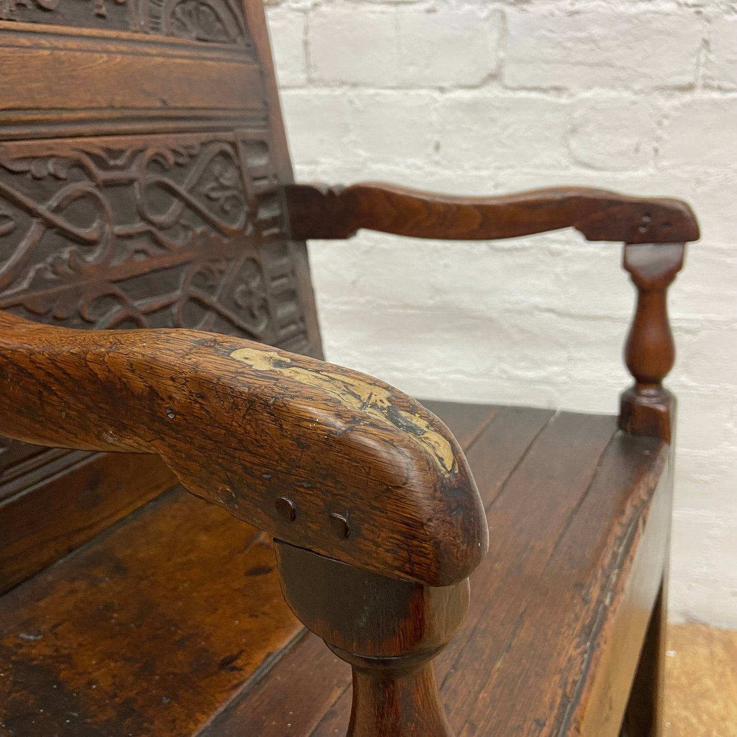 1640 Charles I, 17th Century Solid Oak Arm Chair
