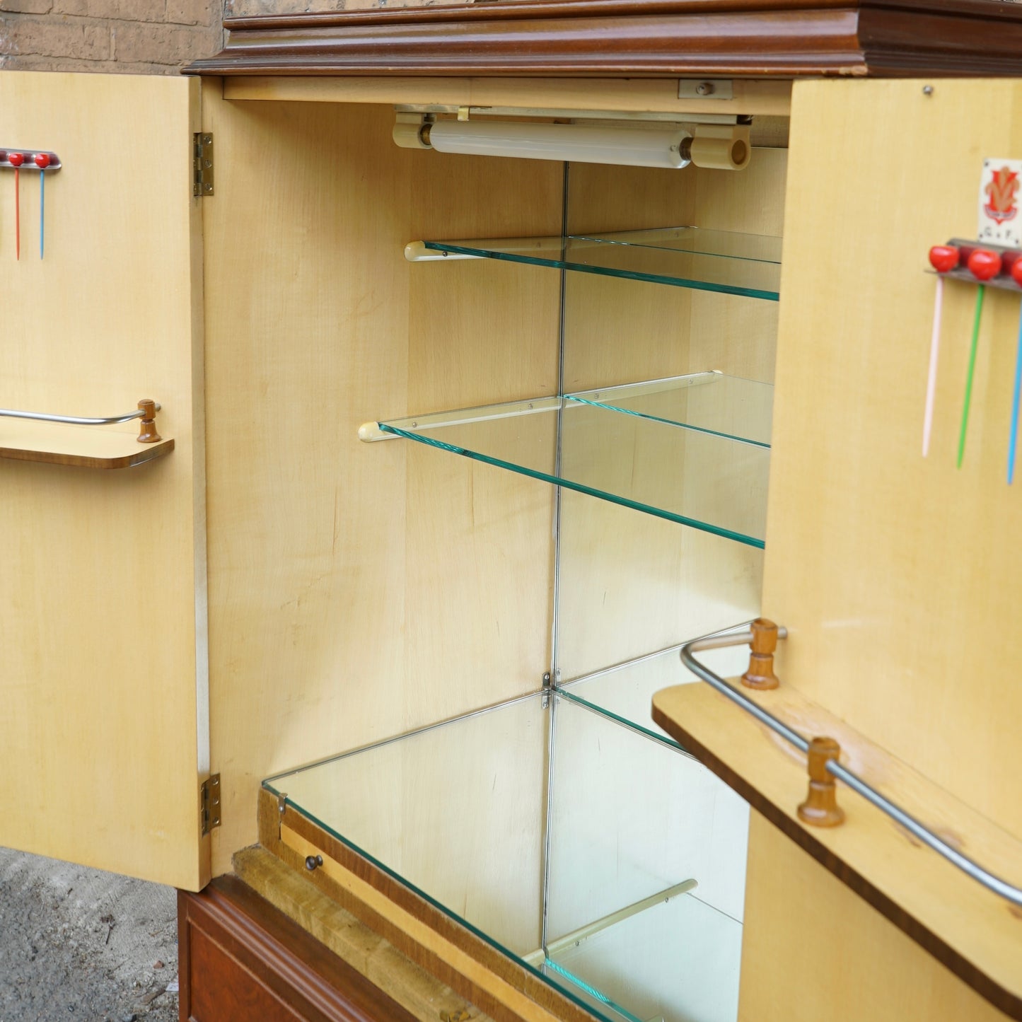 Antique Gold Feather Products Burr Cocktail Cabinet
