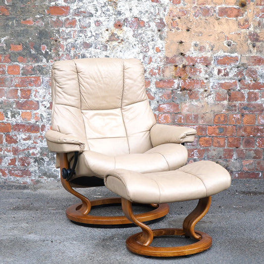 Beige Ekorness Stressless ‘Mayfair’ chair and footstool