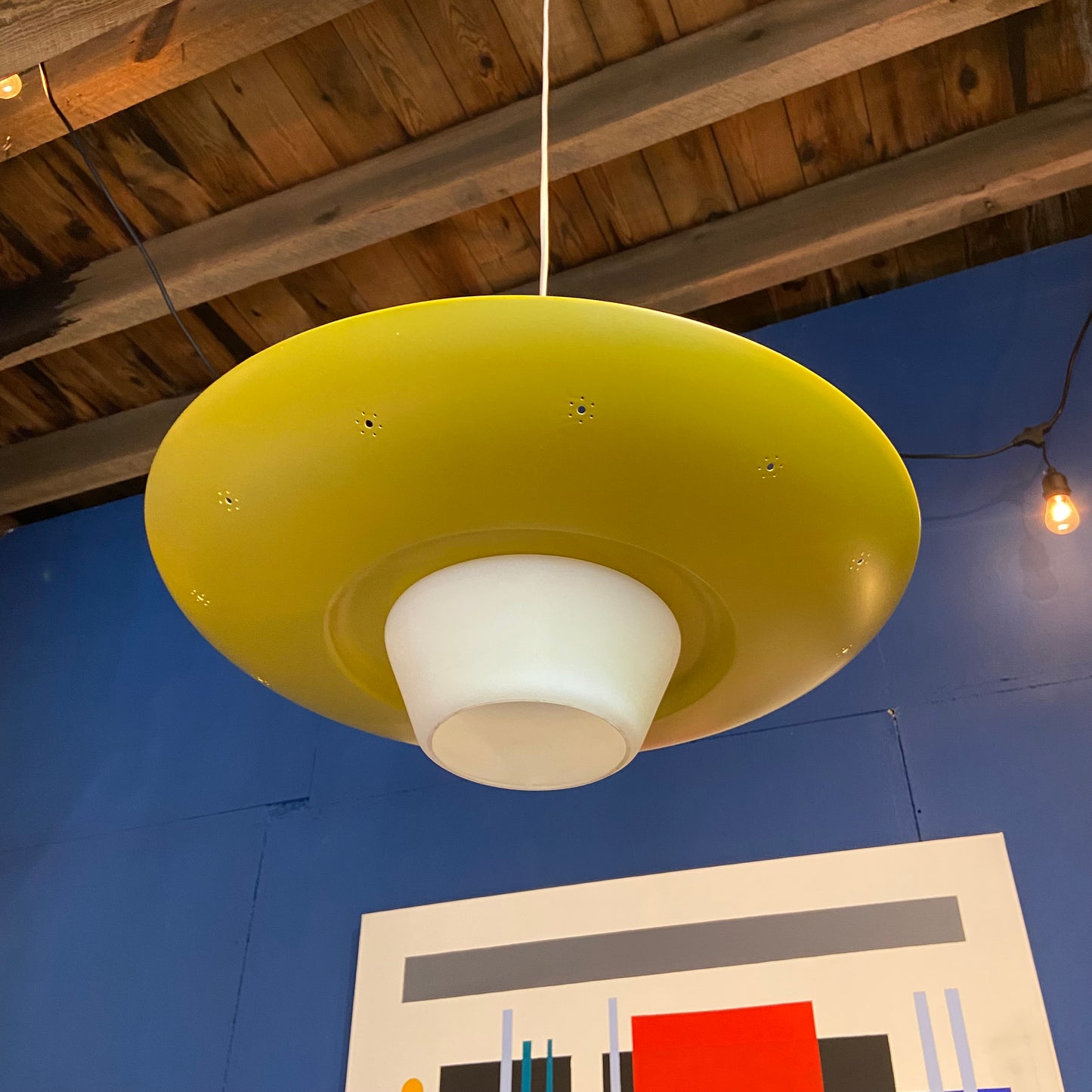 1960s Opaline Glass and Aluminium Light Shade