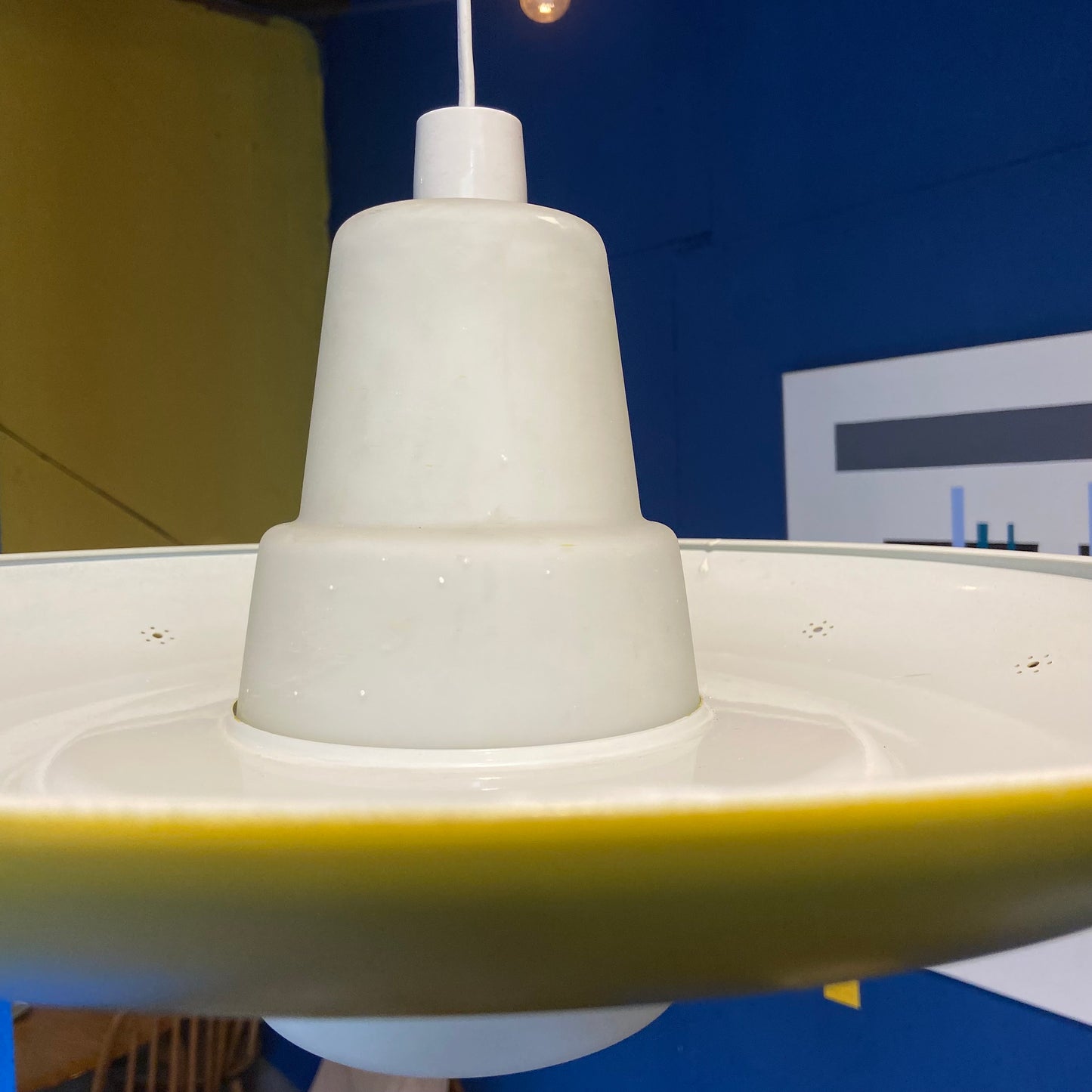 1960s Opaline Glass and Aluminium Light Shade