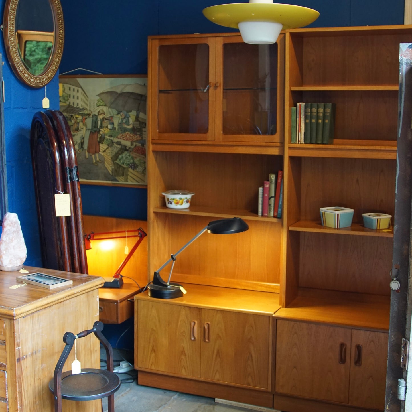 Midcentury G Plan Shelving Unit with Glass Cabinet