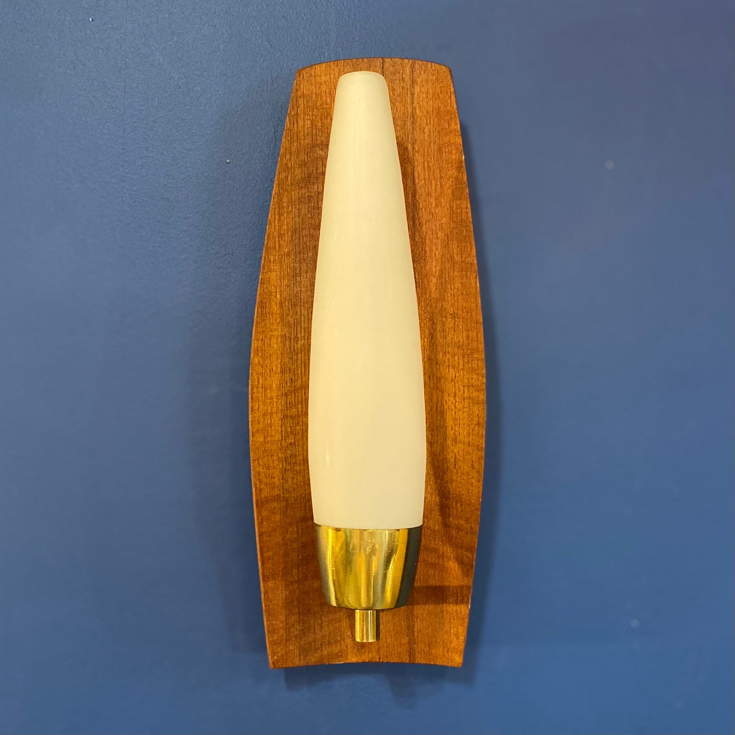 1960s Opaline and Teak Scandinavian Design Wall Light