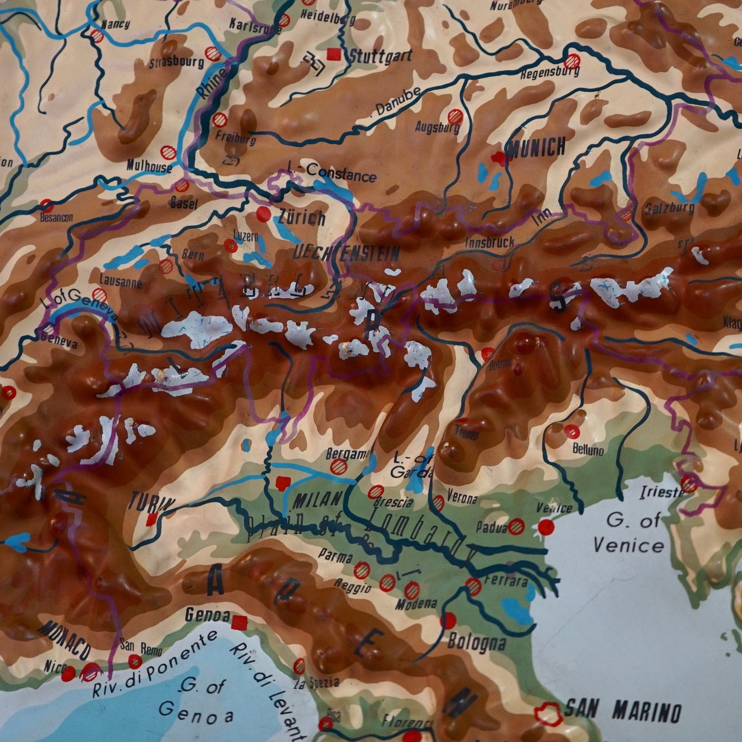 Large 1960s West German Relief Map of Europe by Relieftechnik