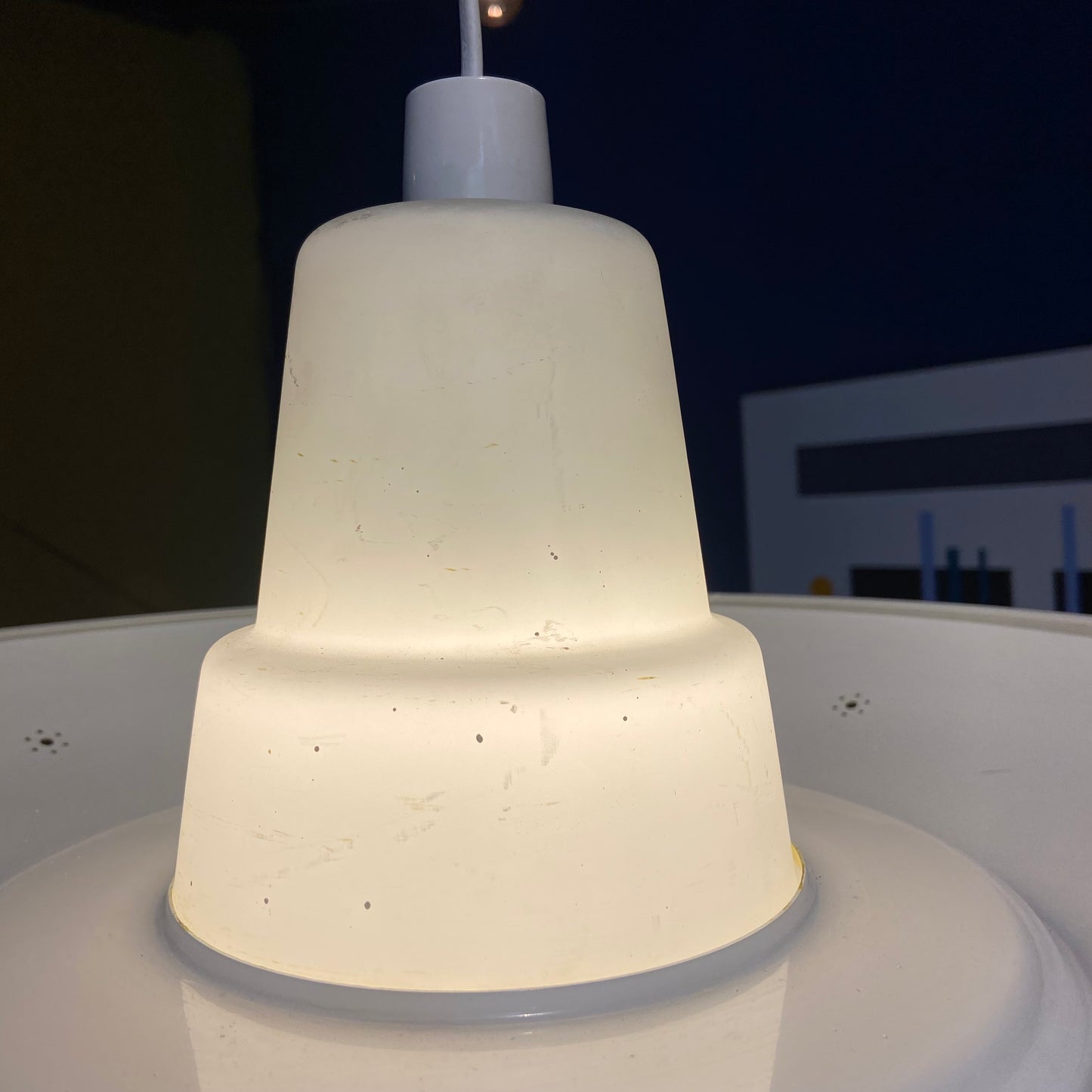 1960s Opaline Glass and Aluminium Light Shade