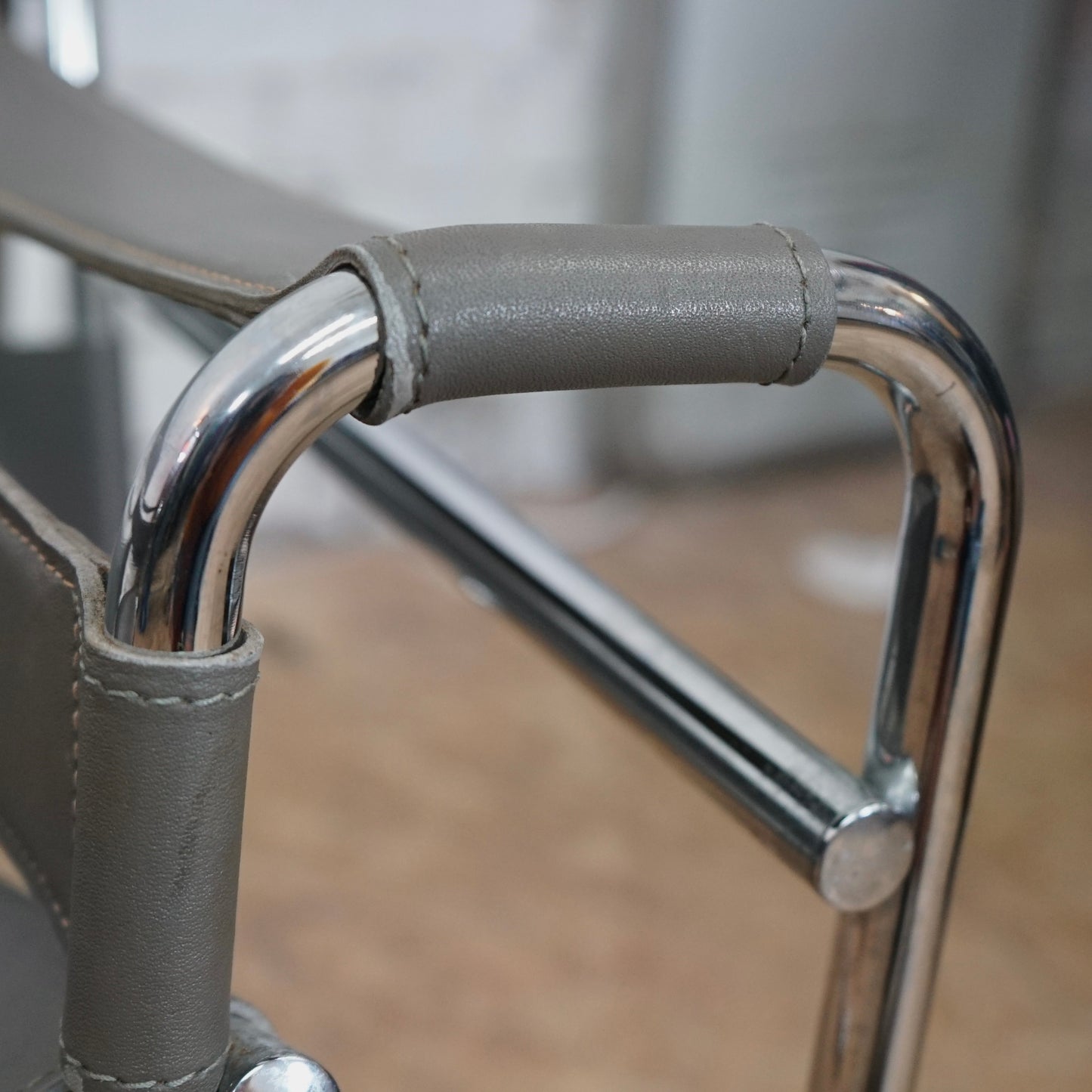 1980 Wassily B3 Grey Leather and Chrome Chair designed by Marcel Breuer
