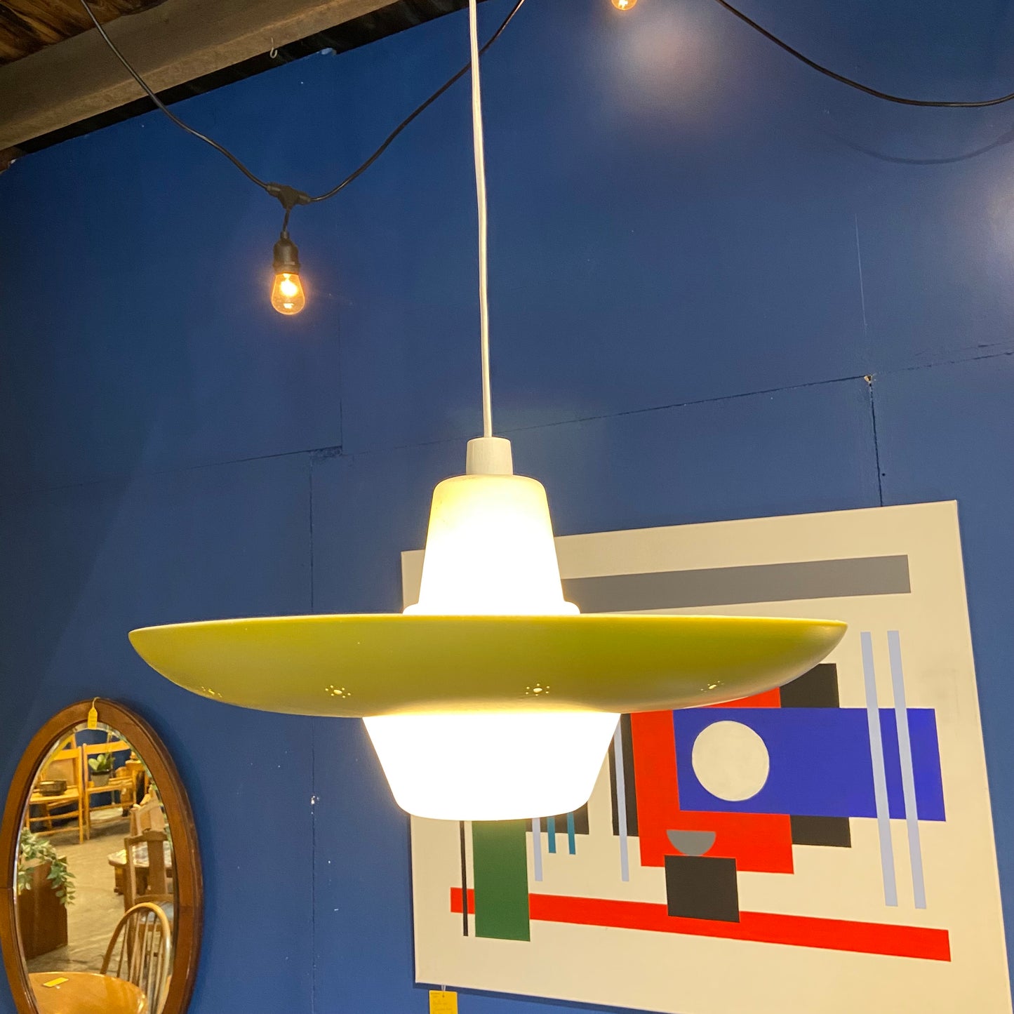 1960s Opaline Glass and Aluminium Light Shade