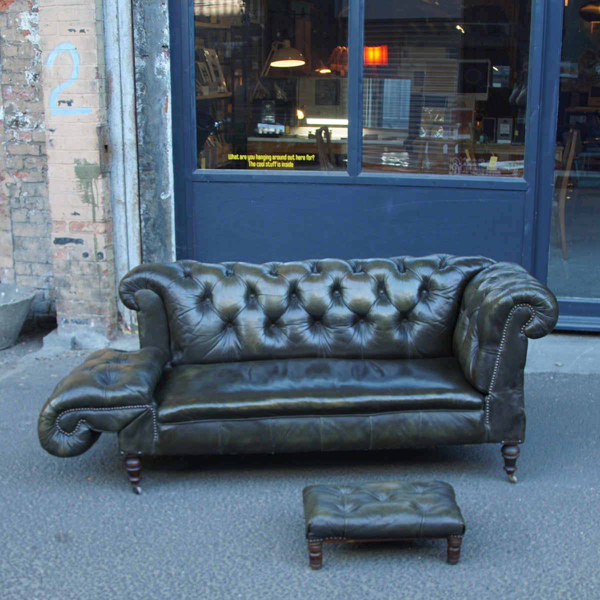 Victorian Leather Daybed with Foot Stool