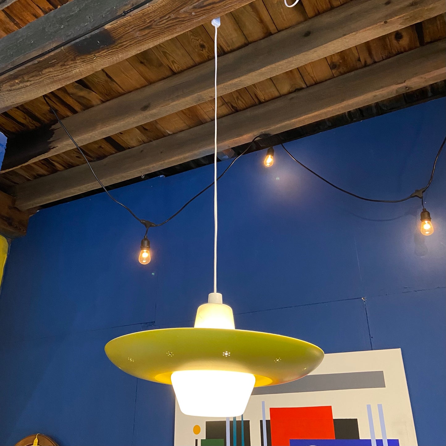 1960s Opaline Glass and Aluminium Light Shade