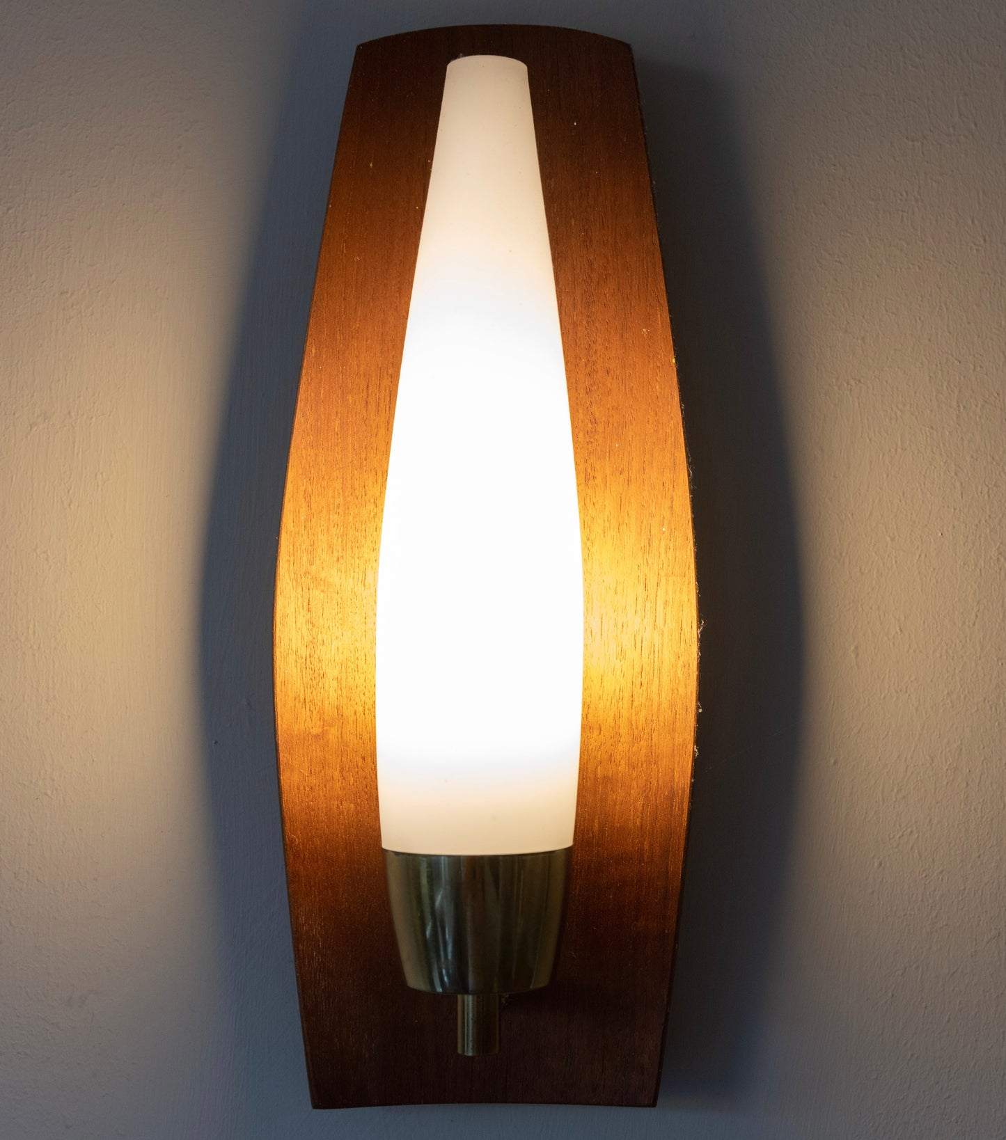 1960s Opaline and Teak Scandinavian Design Wall Light