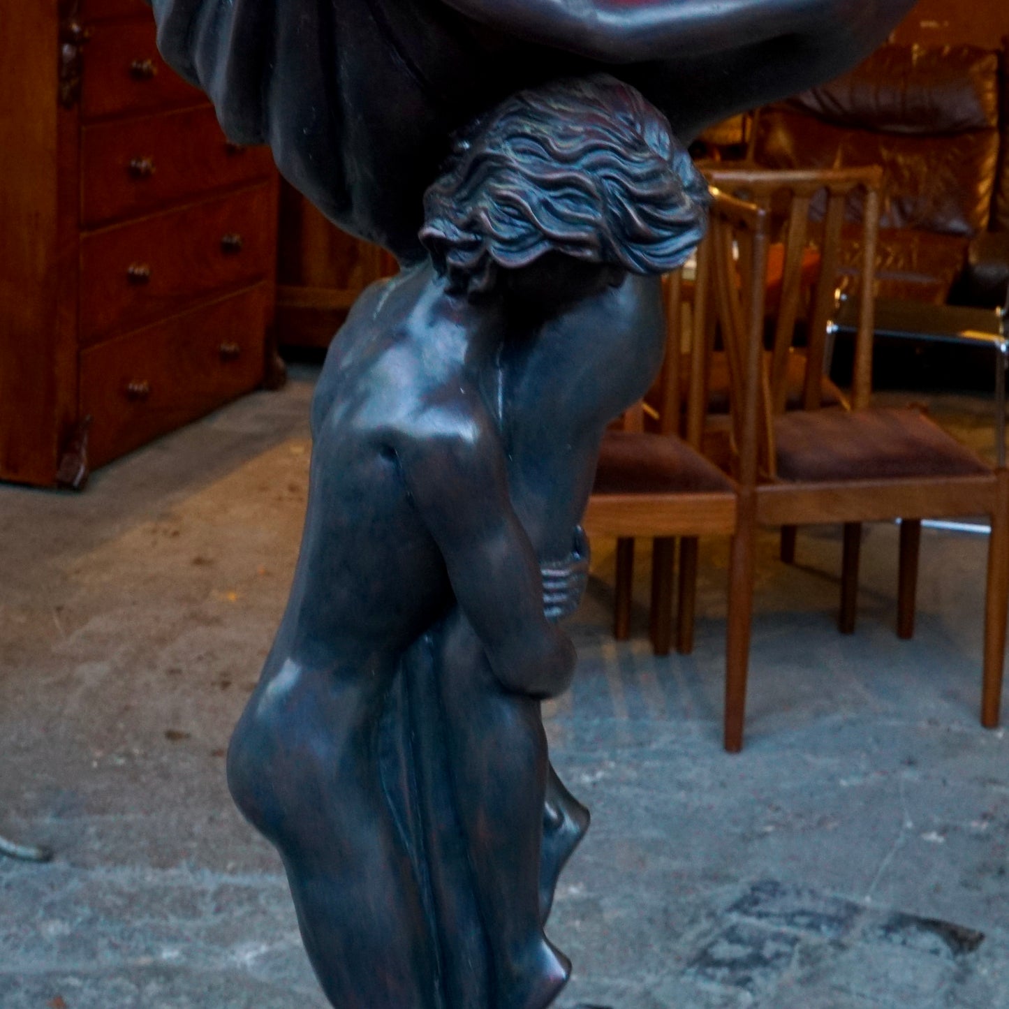 ‘The Leaving’ by Gustav Gurschner Art Nouveau Faux Bronze and Stained Glass Lamp