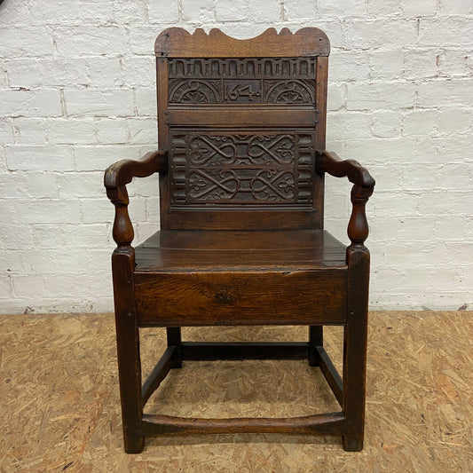 1640 Charles I, 17th Century Solid Oak Arm Chair