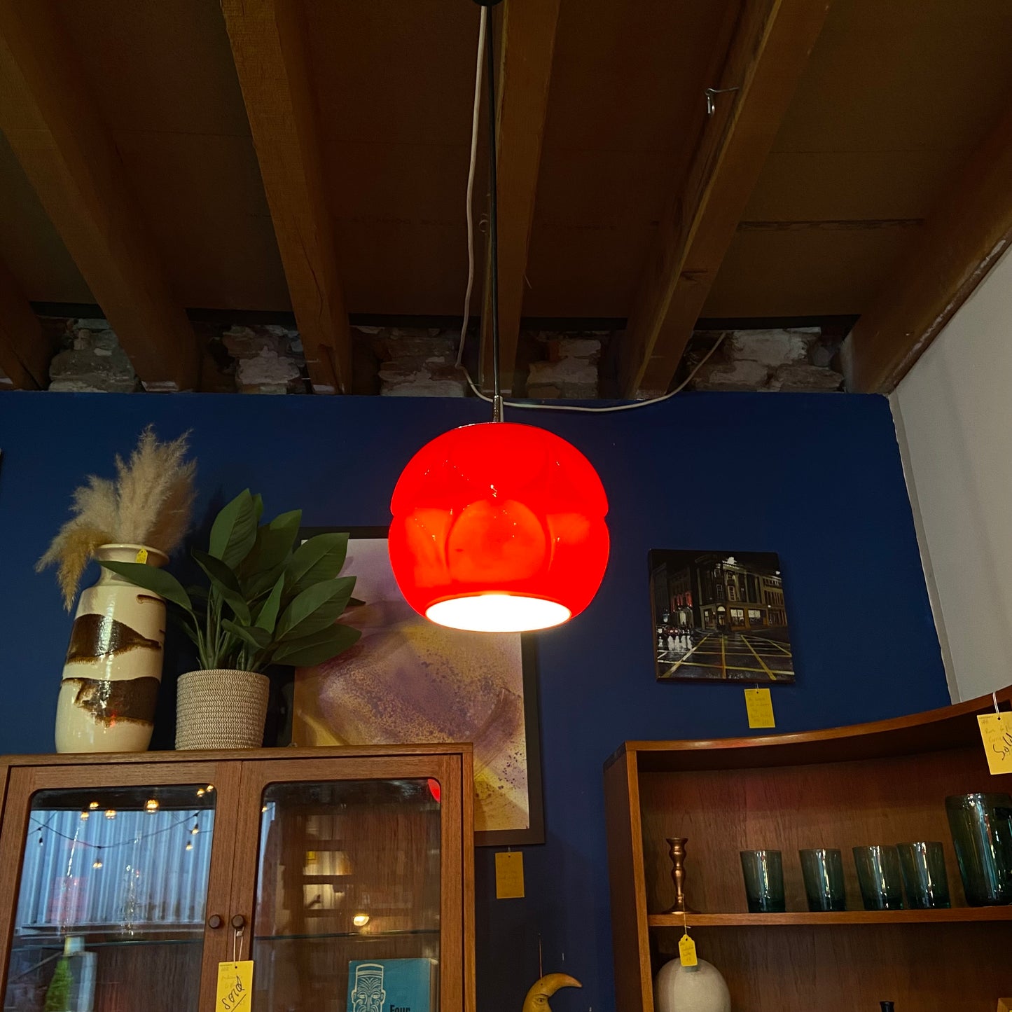 1960’s Peill & Putzler Orange Glass Pendant Light