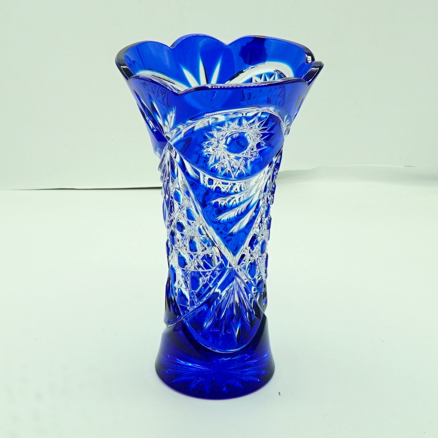 Vintage Bohemian Cobalt Blue Lead Cut Crystal Vase
