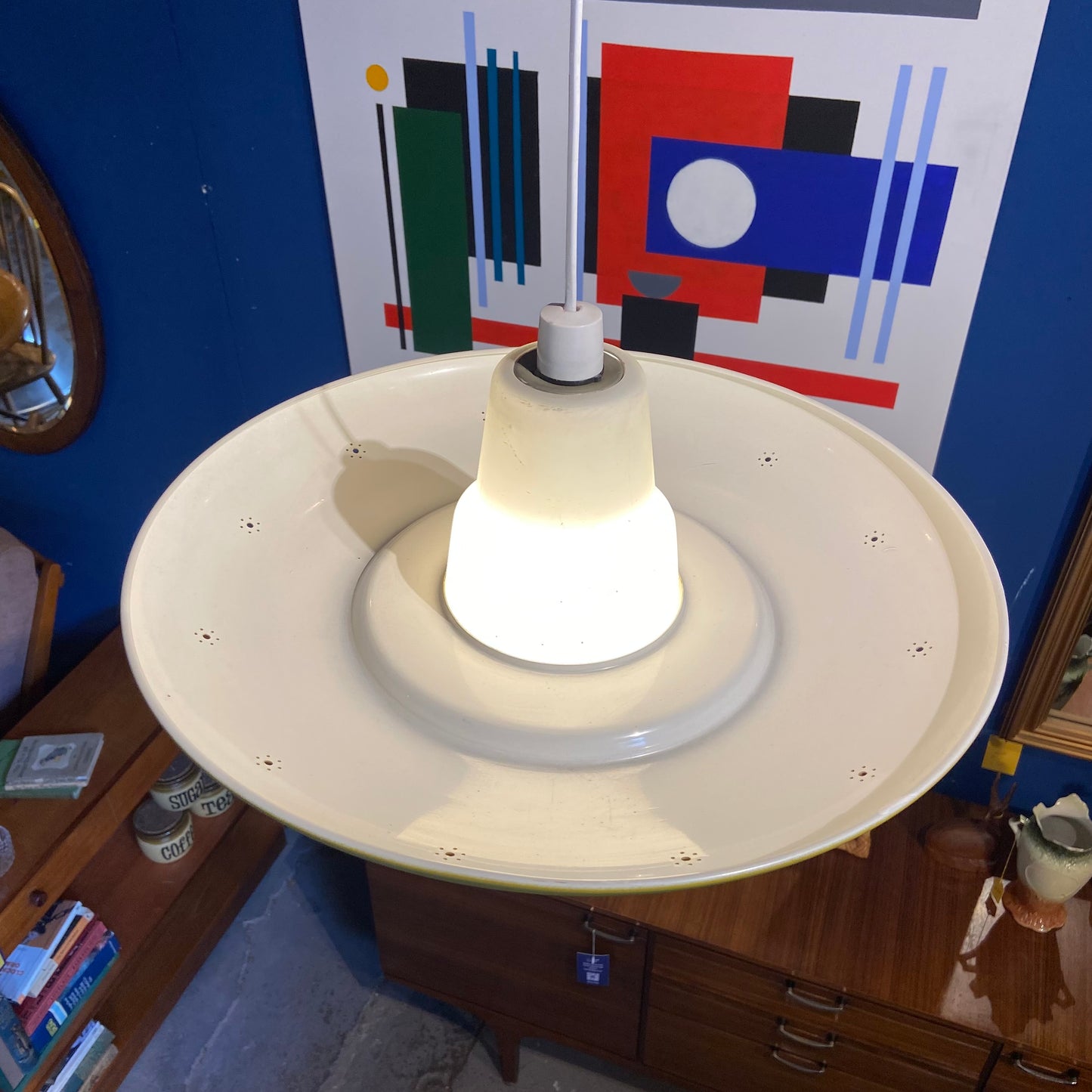 1960s Opaline Glass and Aluminium Light Shade