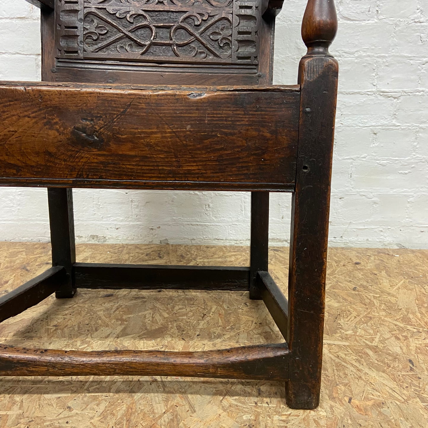 1640 Charles I, 17th Century Solid Oak Arm Chair