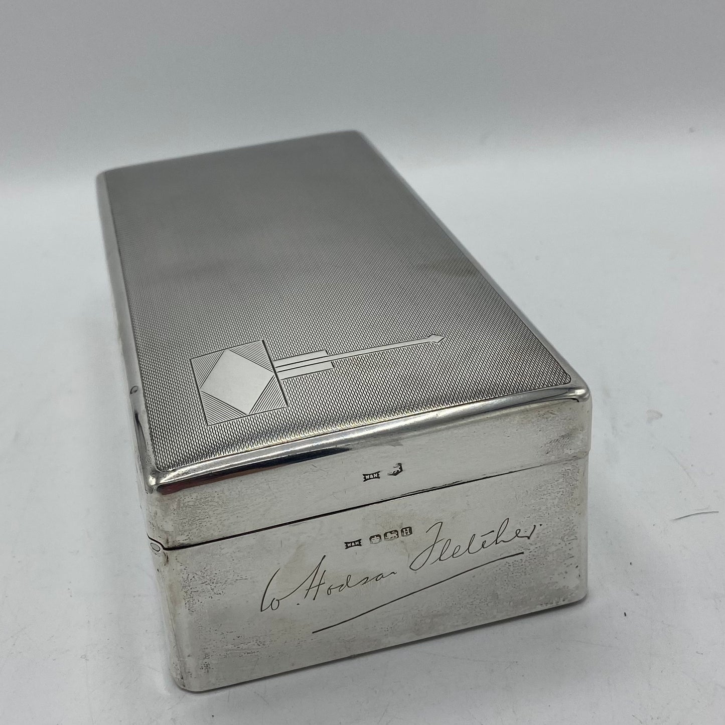 1950s Walker and Hall Sterling Silver engraved cigarette box