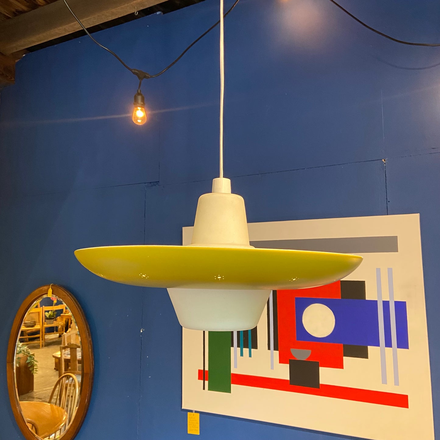 1960s Opaline Glass and Aluminium Light Shade