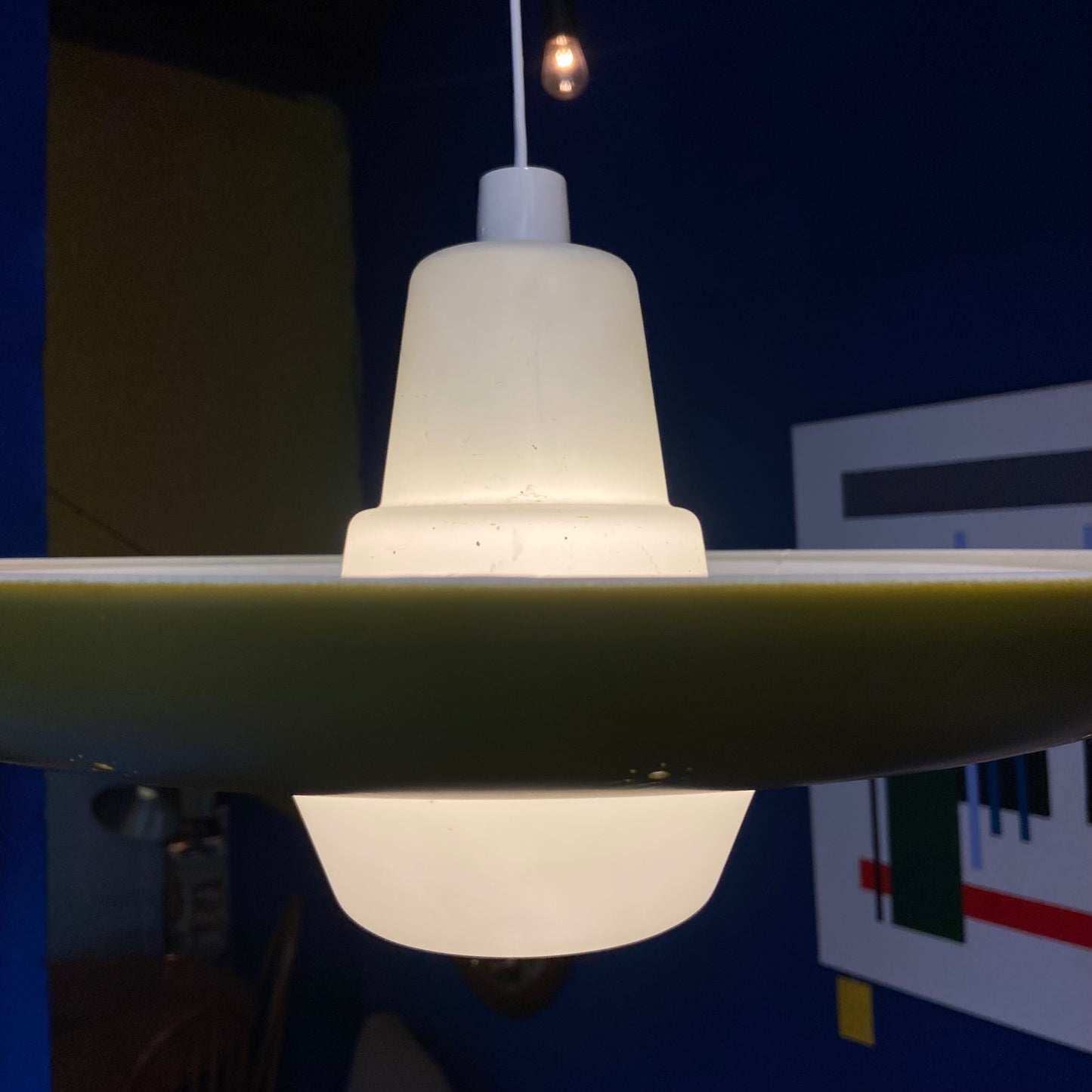 1960s Opaline Glass and Aluminium Light Shade
