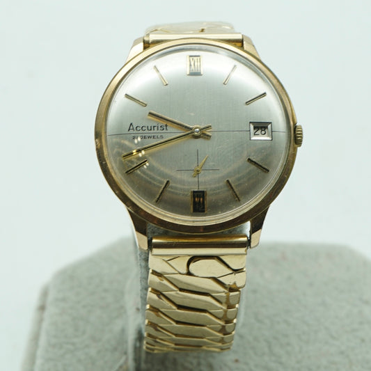 1970s Gold Accurist Watch on Excalibur Model “50” 9kt Gold Band