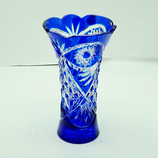 Vintage Bohemian Cobalt Blue Lead Cut Crystal Vase